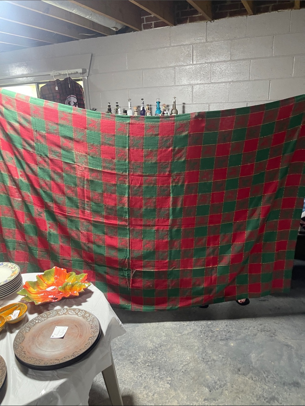 Holiday Plaid Tablecloth- Red & Green with gold metallic thread.